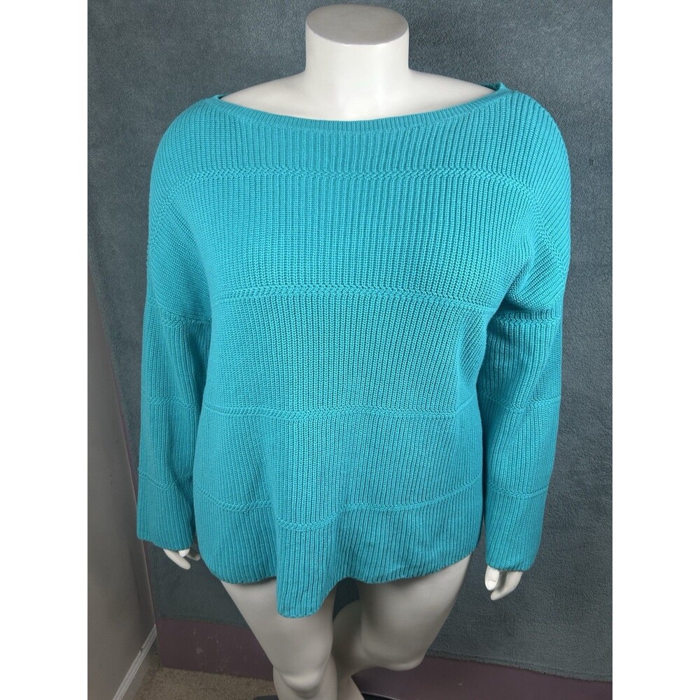 Talbots Pima Cotton‎ Sweater 3X Teal Classic Preppy Coastal Minimalist Classic